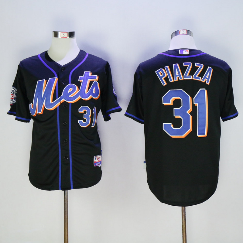Men New York Mets #31 Piazza Black Throwback MLB Jerseys